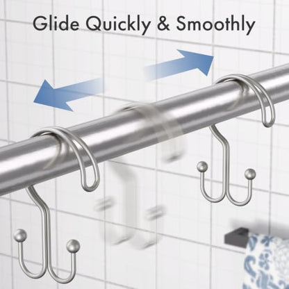 Bathway Matte Nickel Shower Curtain Hooks Ring, 12 Pcs Double Sided Shower Hooks, Rust Proof Metal Shower Hooks for Bathroom, Anti-Drop Shower Rings for Shower Curtain & Liners - color: Matte Nickel, style: Double-layer Shower Hooks