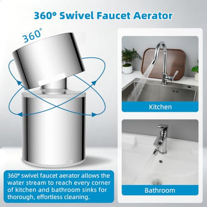 Hibbent cUPC Certified 2-function 360° Swivel Sink Aerator, Chrome | NSF/ANSI/CAN 61 Certified High Flow Faucet Extender with Metal Adapter for Kitchen & Bathroom, 55/64” Female Thread - color: Chrome