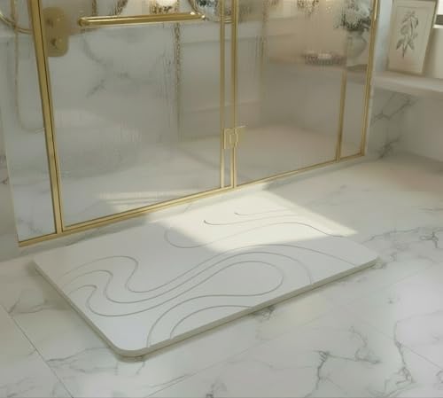 Premium Stone Bath Mat Diatomaceous Earth Ultra Absorbent Quick Drying Easy to Clean Non-Slip Diatomite Stone Bath Shower Mat Ideal for Bathroom Floor (White) - color: White