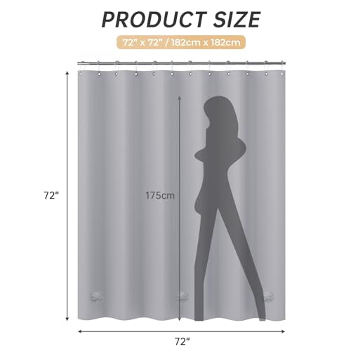 AmazerBath Grey Shower Curtain Plastic, Thick PEVA Shower Curtain Grey, Heavy Duty Shower Curtains for Bathroom, Waterproof Shower Curtain 72x72 with 3 Big Weighted Stones and 12 Rustproof Grommets - color: Grey, size: 72"W x 72"L (Pack of 1)