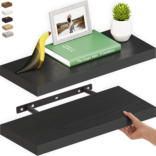Ballucci Floating Shelf, 2-Pack 24" Black Floating Shelves for Wall, Wood Wall Shelf for Home Décor, Floating Shelves for Bathroom, Living Room, Bedroom, 8" Deep Wall Shelves - color: Black, size: 23.6 inches
