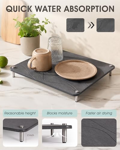 Stone Dish Drying Mat,Quick Dry Diatomaceous Earth Mat. | Non-Toxic,BPA-Free,Eco-Friendly, 16"x12" - size: 16" x 12"