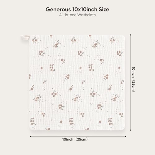 Bearmoss 12 Pack Baby Muslin Washcloths, 100% Cotton 10"x10" Face Towels | Soft Absorbent Bath Wash Cloths and Burp Cloths for Newborn Infants Kids Girls & Boys (Pink Brown) - color: Pink