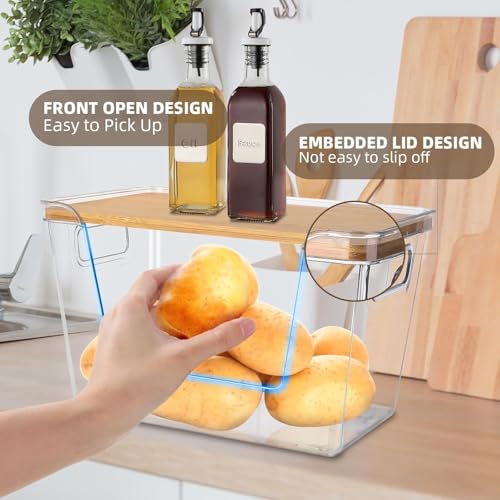 2 Set Potato And Onion Storage Bins with Bamboo Lid, Clear | Stackable Pantry Organizers And Storage, Front Open Fruit And Vegetable Storage, Kitchen Counter Storage, Fruit Basket - size: 2 Pack