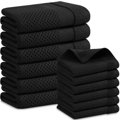 Homaxy Kitchen Towels and Dishcloths Set, Set of 12, Black | 100% Cotton Waffle Weave Kitchen Towels, Super Soft and Absorbent Dish Cloths, 12 x 12 and 13 x 28 Inches - color: Black, size: 12-Piece Set