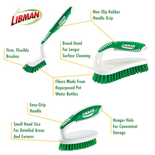 Libman Scrub Brush Kit | Cleaning Brush | Tile & Grout Brush | Small Scrub Brush | Power Scrub Brush | Carpet Brush | Bathroom Scrubber | Boot Scrubber | 3 Different Brushes Included - style: Scrub Brush Kit