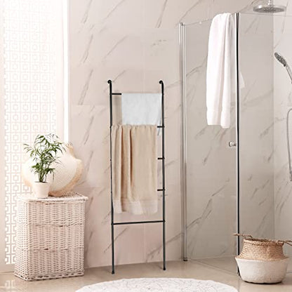 Blanket Ladder Black Towel Ladder for Bathroom Metal Blanket Rack for Living Room - color: Black
