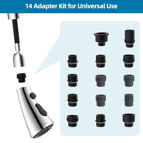 Curve Kitchen Faucet Sprayer Head Compatible with Kohler, Silver Chrome | NSF/ANSI/CAN 372 Certified, 14 Adapter Kit for Universal Fit Use, 3 Function Pull Down Sink Faucet Spray Head Replacement - color: Chrome, style: Curve Design