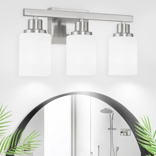 3-Light Bathroom Light Fixtures, Nickel Vanity Light, Modern Bathroom Wall Lights Over Mirror, Farmhouse Wall Sconces Lighting for Bedroom Living Room - color: Nickel, size: 3-Light