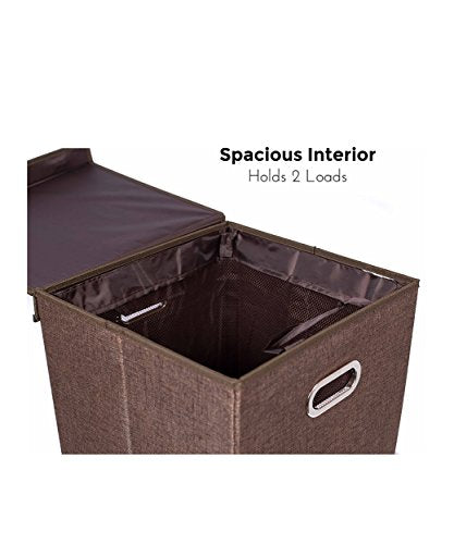BirdRock Home Single Laundry Hamper with Lid and Removable Liner | Linen | Easily Transport Laundry | Foldable Hamper | Cut Out Handles - color: Brown, style: Single
