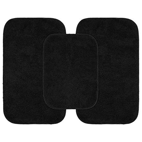 Garland Rug Traditional Nylon Washable Black 3 Bath Rugs (17" X 24", 21" X 34", 21" X 34") - Soft, Absorbent, and Stylish for Your Bathroom - color: Black, size: 3 Bath Rugs (17" x 24", 21" x 34", 21" x 34")