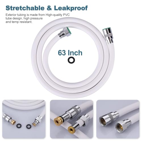 Extra Long Shower Hose - 63 Inches Extension for Bathing, Toilet Cleaning, Dogs, Bathroom - White Handheld Shower Head Hose - color: White, size: 63inch
