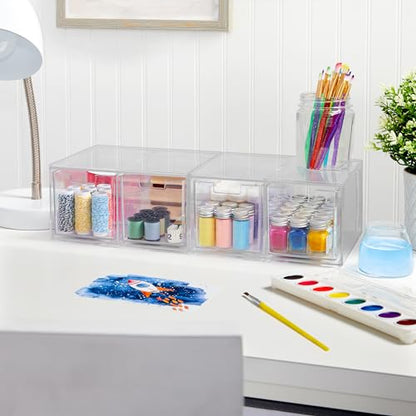 STORi Stackable Desk Organizer drawers, Clear Pen Pencil Makeup Brush drawers for Desktops and Vanities, 4 Tall Drawers (Made in USA) - style: 3.5"W x 3.5"H Drawers (Set of 4)