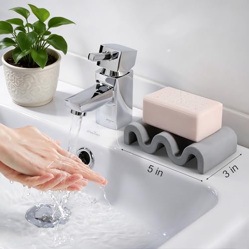 Diatomite Soap Dish Bar Soap Holder Wave Texture Sponge Tray, Dark Grey | Quick Drying, Self Draining Design Helps Keep Bar Soap Dry for Bathroom Sink, Shower & Kitchen - color: Dark Grey