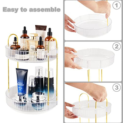 360 Rotating Makeup Organizer for Vanity 2 Tier, Easy to Assemble Spinning Bathroom Organizer, High-Capacity Skincare Perfume Organizers Cosmetic Display Case,Fits Countertop and Bathroom
