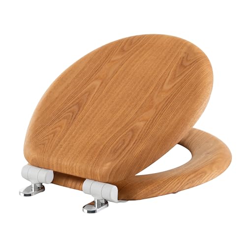 Wood Toilet Seat in Oak, Round, Soft Close | Magnetic Quick-Release for Easy Cleaning, Arch-Tite Never Loosens, Adjustable Fit - size: Round