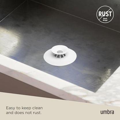 Umbra Flex Hair Catcher, Dual Purpose Shower Drain Stopper, 3-Inch, White | Silicone material, flexible and durable, water resistant, rust proof, easy to clean, fits most standard drains - color: White