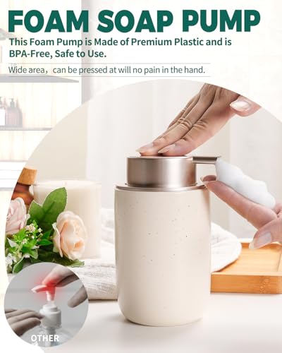 BosilunLife Foam Soap Dispenser, Hand Pump Dispenser for Kitchen Sink | Ceramic Foaming Hand Dispenser for Bathroom Modern Farmhouse Small Soap Dispenser Lotion (Apricot, Foam Pump) - color: Apricot-foam Pump