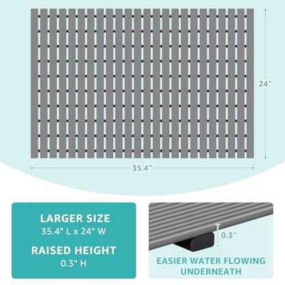 OTHWAY Large Shower Mat, 35.4 x 24 Inch No Suction Cup Shower Mat Non Slip, Quick Drain Large Non Slip Shower Mats for Inside Shower, Heavy Duty Curlable PVC Shower Floor Mat, Dark Grey - color: Dark Grey