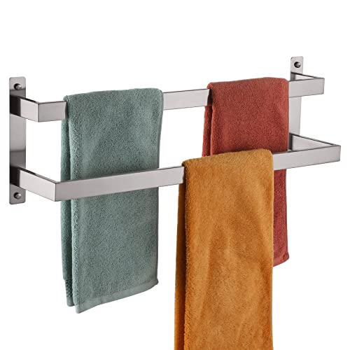 KOKOSIRI Bath Towel Bars Bathroom 2-Tiers Ladder Towel Rails 24-Inch Towel Holders Wall Mounted Towels Shelves Rack Brushed Stainless Steel, B5008BR-L24 - color: Brushed Nickel, size: 24-Inch