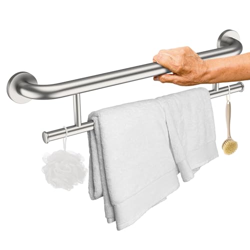 Brushed Nickel Grab Bar with Towel Holder, Grab Bars for Shower 24 Inch | Stainless Steel Bathroom Grab Bar, Shower Towel Bar, Wall Mount Safety Grab Rail for Senior Elderly, Handicap Support Bars - color: towel grab bar - brushed nickel, size: 24 Inch