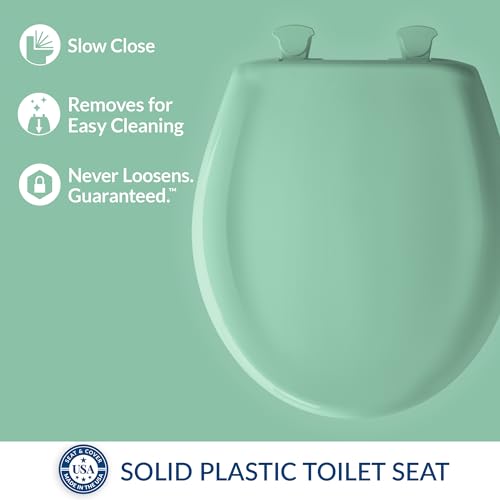 Bemis Classic Colors Slow Close Toilet Seat, Easy Clean Hinges and Durable Plastic Seat, Made in USA, Round, Ming Green - color: Ming Green, size: Round