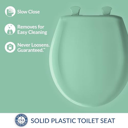 Bemis Classic Colors Slow Close Toilet Seat, Easy Clean Hinges and Durable Plastic Seat, Made in USA, Round, Ming Green - color: Ming Green, size: Round