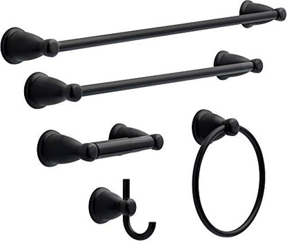 Franklin Brass 5-Piece Matte Black Bathroom Set (2) Towel Racks, Ring, Toilet Paper Holder, Hook | Kinla Bath Accessories - color: Matte Black, style: 5-Piece Bath Accessory Set