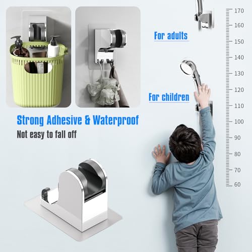 JONKEAN 3m Shower Head Holder Without Drilling Chrome 1 Pack | 2 Practical Hooks Design, Angle Adjustable Bracket, Fits G1/2 Shower Hose, Easy to Install No drilling Required - style: Chrome