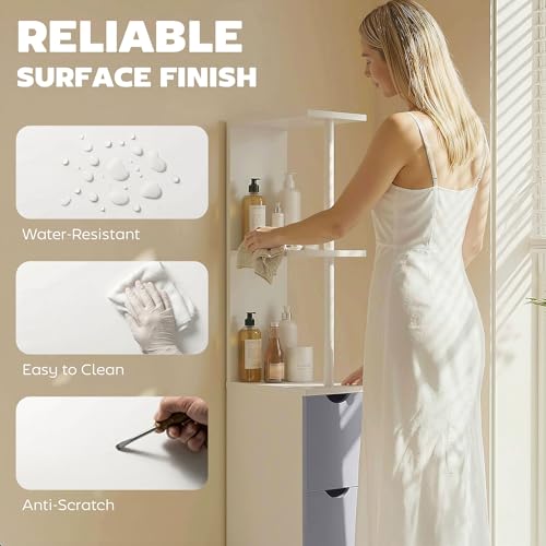HOMCOM 54" Tall Bathroom Storage Cabinet, Freestanding, 2-Tier Shelf, White | Linen Tower, Drawers, Narrow Side Floor Organizer - color: White