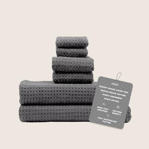 Sedona Luxe Waffle Towel Set, 410 GSM 6-Piece 100% Cotton Set with 2 Bath Sheets, 2 Hand Towels & 2 Washcloths, Spa-Quality (Charcoal) - color: Charcoal, style: Luxe Set (Set of 6 with Bath Sheets)