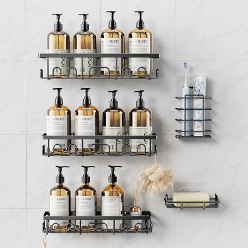Shower Caddy, 5 Pack Shower Shelves for Inside Bathroom, Rustproof Adhesive Bathroom Organizer with Soap Holder, No Drilling Washroom Organizers and Storage for Bathtub Room/Kitchen/Home, Black - color: Black, size: 5-pack