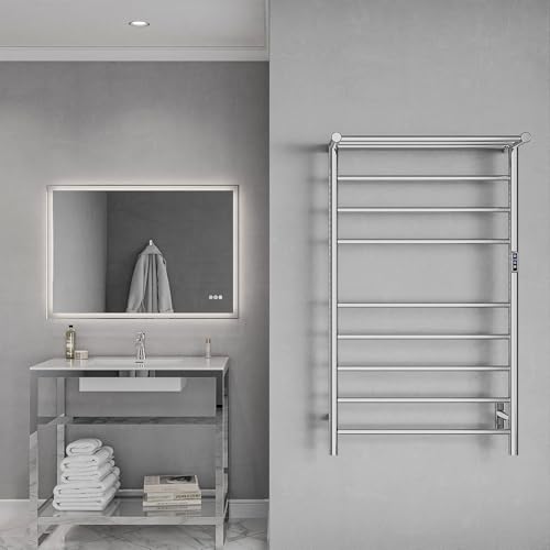 ANZZI Eve 8 Bar Stainless Steel Wall Mounted Electric Towel Warmer Rack | This Heated Will Safely Quickly And Evenly Warm Large, Fast Heating Simple Turning Switch, Premium Sustainable Material - color: Chrome