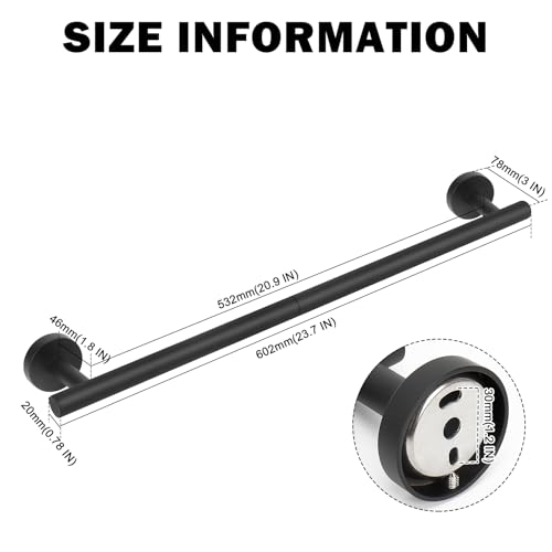 Livabber Bath Towel Bar, 304 Stainless Steel Towel Rack, Heavy Duty Towel Holder Wall Mounted for Bathroom/Kitchen, Usable Hanging Length-20.9 Inch, Total Length-23.7 Inch (Black) - color: Black, size: 24 Inch