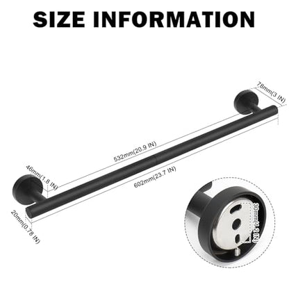 Livabber Bath Towel Bar, 304 Stainless Steel Towel Rack, Heavy Duty Towel Holder Wall Mounted for Bathroom/Kitchen, Usable Hanging Length-20.9 Inch, Total Length-23.7 Inch (Black) - color: Black, size: 24 Inch