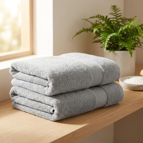 Terry Bath Towel 30 x 60 in – 60% Viscose Derived from Bamboo 40% Cotton – Pack of 6 – Grey - 730 GSM Plush & Soft Feel - Oeko-TEX Certified - Spa-Luxe Drying Comfort - Hotel-Style - color: Grey