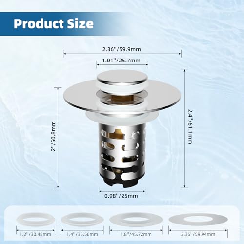 2-Pack Universal Bathroom Sink Drain Stopper, 4-in-1, Brushed Nickel | Hair Catcher Pop-Up Sink Strainer Stopper with 2-Layer Removable Stainless Steel Basket, Drain Plug for 1.1"-2.36" US Basin - color: Brushed Nickel Finished
