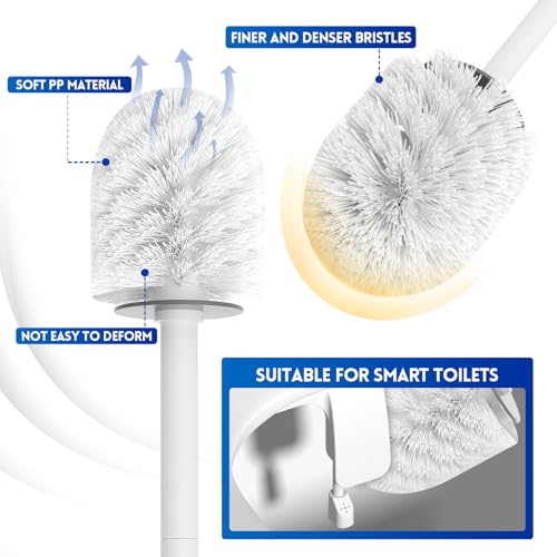 Y-in Hand Toilet Bowl Brush and Holder Set, Compact Toilet Scrubber Brush for RV and Bathroom Cleaning, Durable Classic 360°PP Bristle, Drip-Proof, Wall Mountable.（White） - color: White Classic