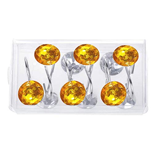 12 Pcs Bling Rhinestones Shower Curtain Hooks Bathroom Rolling Hooks - color: Gold Yellow