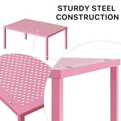 Simple Houseware Expandable Stackable Kitchen Counter Shelf Organizer, Pink, Metal Top, 11.25 in L x 7.9 in W x 5.4 in H | Expandable & Stackable 9" D x 12.75" W x 5.9" H - color: Pink