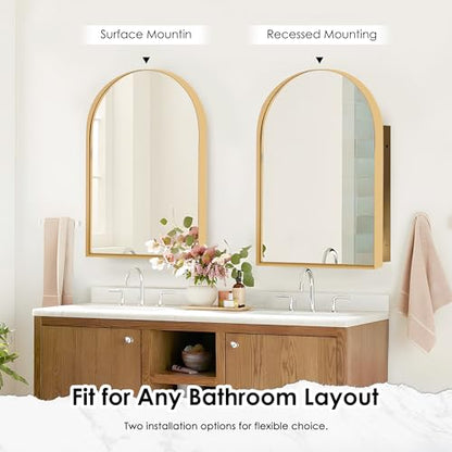 sogesfurniture Recessed Bathroom Medicine Cabinet, 36"x24", Arched, Wall Cabinet with Beveled Mirror, Aluminum Frame, Gold - color: Gold-arched, size: 24x36 inch