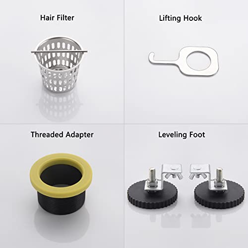 12 Inch Brushed Gold Linear Shower Drain, Removable Rectangle Shower Drain Capsule Pattern Cover Grate With Adjustable Horizontal Foot Thread Adapter, Brass Finish 304 Stainless