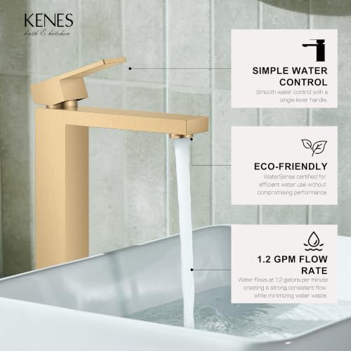 Champagne Bronze Vessel Sink Faucet 1 Handle, Tall Bathroom Faucet | Vessel Bowl Faucet with Pop Up Drain & Supply Lines, Lead-Free cUPC & NSF Certified, 1 Hole Faucet for Vanity RV Restroom - color: Champagne Bronze, size: Tall