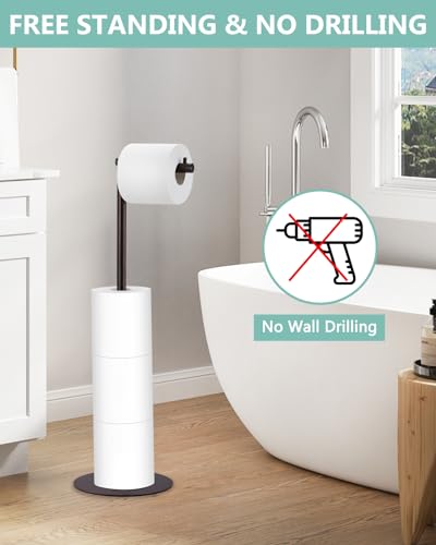 Toilet Paper Holder Stand, Free Standing Toilet Paper Roll Holder for 4 Spare Rolls, Modern Bathroom Toilet Paper Stand with Reserve, Oil Rubbed Bronze, Housen Solutions