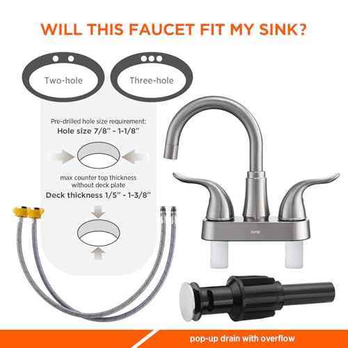 Bathroom Sink Faucet 2 or 3 Hole Brushed Nickel Centerset 4 Inch | Bathroom Sink Faucet 2 Handle Over ABS Non-Metallic Lavatory Bathroom Faucet with Pop up Drain Water Supply Hoses