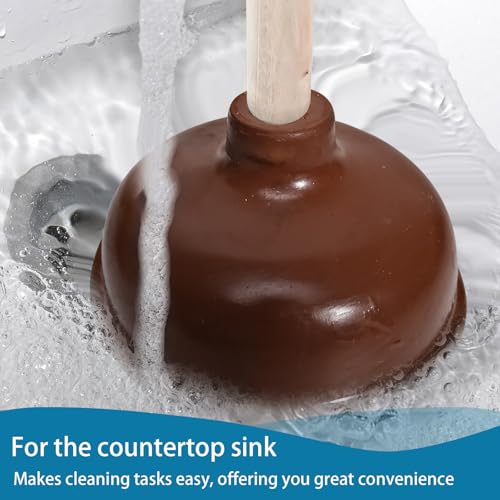 10 Pcs Toilet Plungers with 18 Inch Long Wooden Handle Heavy-duty Design, Strong Force Suction Cup Rubber Plunger for Bathroom, Fix Clogged Toilets, Drains, and Sinks (Brown)