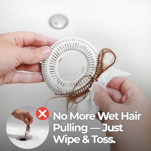 TubRing Pop-Up Drain Protector & Strainer Silicone Hair Catcher, White | Easy snap-in design fits around bathtub stoppers. Customizable utility guard for clog prevention. Fits 1.85"- 2.16" drains. - color: White