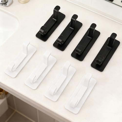 5PCS Self-Adhesive ABS Wall Hooks Bathroom Towel Clothes Hanging Hooks, No-Drill Easy Installation Water-Proof, 8.5 * 3 * 3.4cm, Black - color: Black