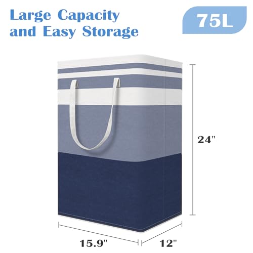 BlissTotes 3-Pack Laundry Basket, Collapsible Laundry Hamper, Blue, 75L | Laundry Clothes Hamper, Hampers for Bedroom, Freestanding Hamper with Handles, Clothes Laundry Basket - color: Blue, size: 75L