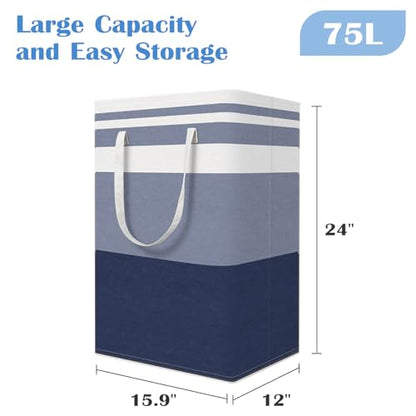 BlissTotes 3-Pack Laundry Basket, Collapsible Laundry Hamper, Blue, 75L | Laundry Clothes Hamper, Hampers for Bedroom, Freestanding Hamper with Handles, Clothes Laundry Basket - color: Blue, size: 75L